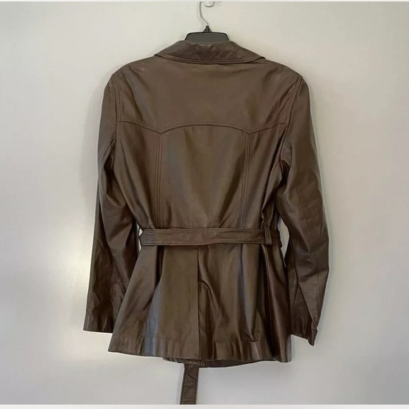 Vintage D’OR Leather Jacket Button Front Belted Trench Style Size 44 (US… - Picture 3 of 6